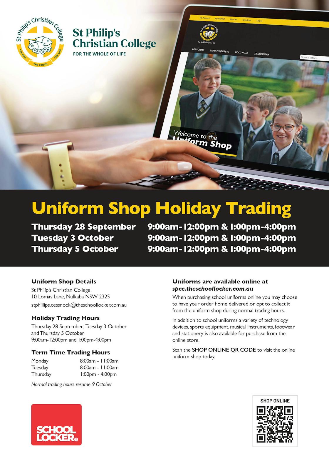 01 IS 158590 A4 Flyer SPCC Holiday Trading CESSNOCK