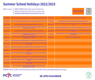 School Holidays Timetable 6 weeks A4 Office Print